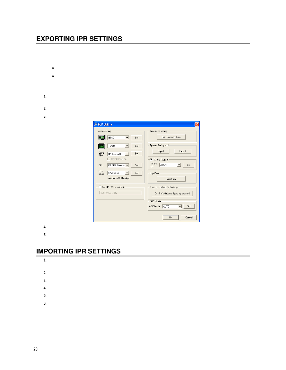 Importing ipr settings, Exporting ipr settings | Toshiba IPR16-X User Manual | Page 36 / 111