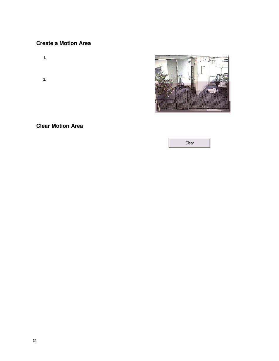 Create a motion area, Clear motion area | Toshiba IPR16-X User Manual | Page 50 / 111