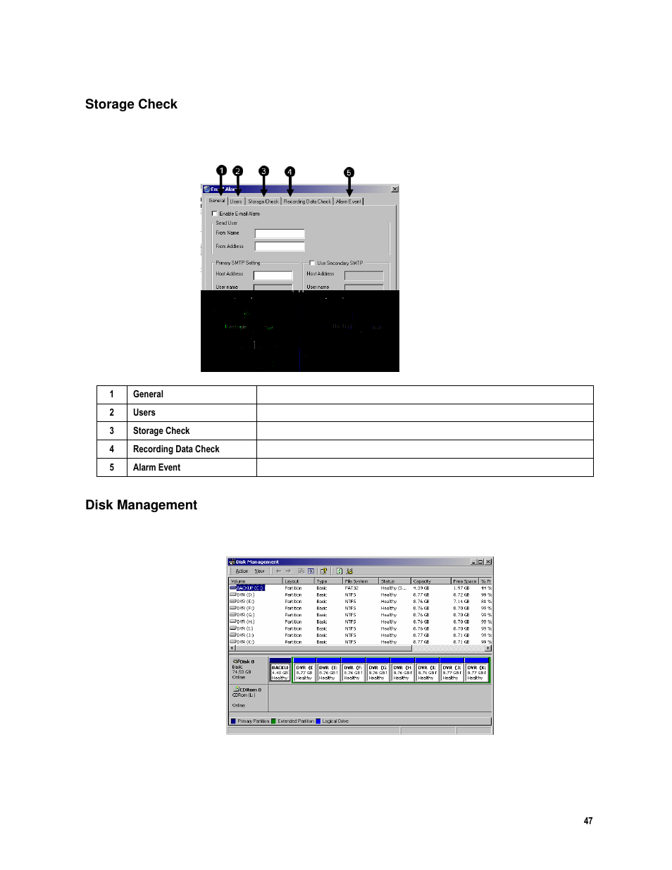 Storage check, Disk management | Toshiba IPR16-X User Manual | Page 63 / 111