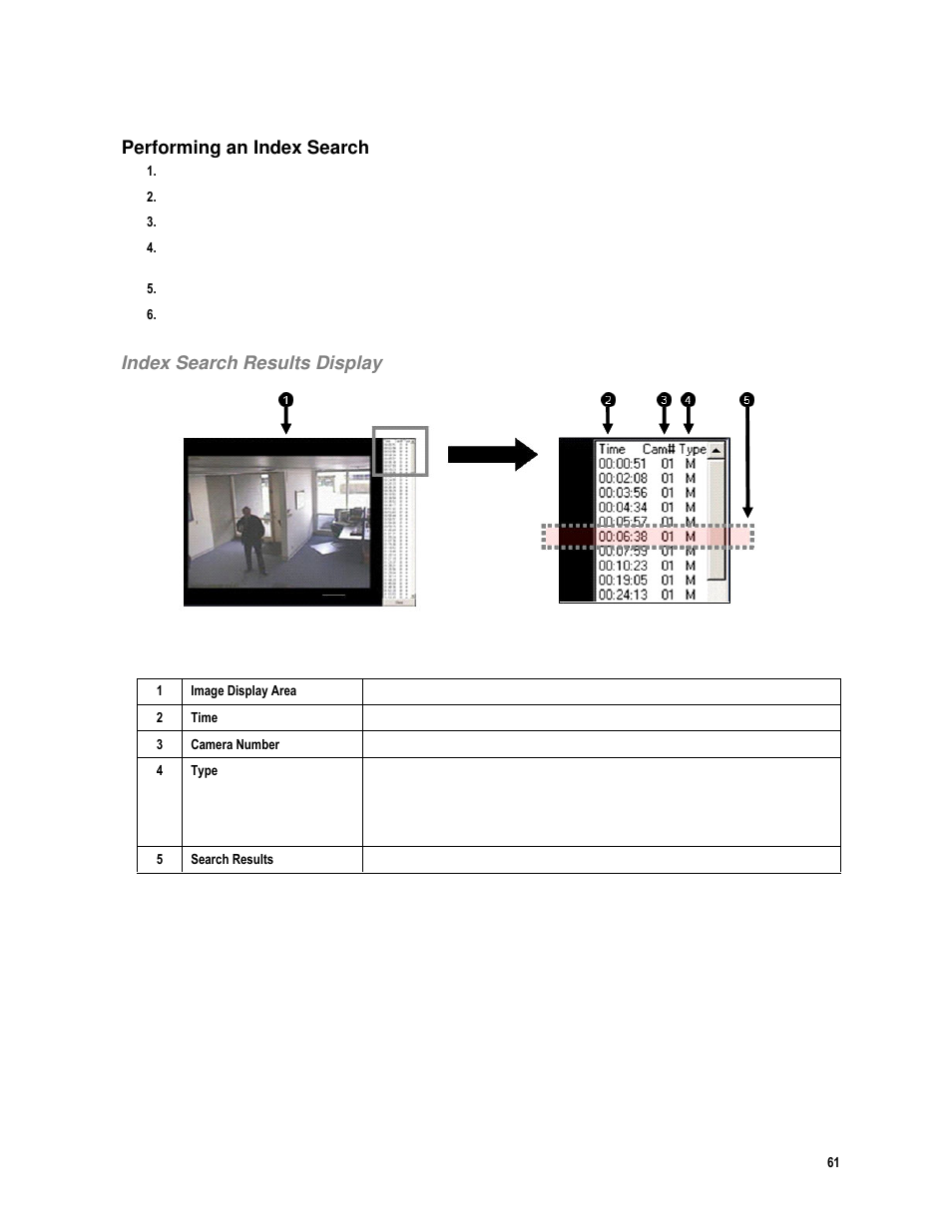 Performing an index search, Index search results display | Toshiba IPR16-X User Manual | Page 77 / 111