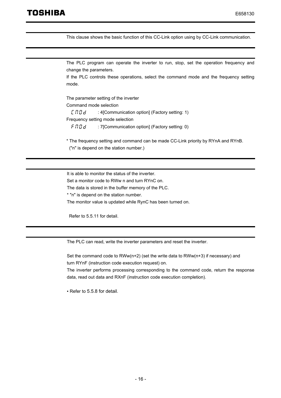 Basic functions, Run and frequency operation command, Monitor | Writing and reading the parameter | Toshiba TOSVERT VF-S15 series option unit Function E6581830 User Manual | Page 17 / 51