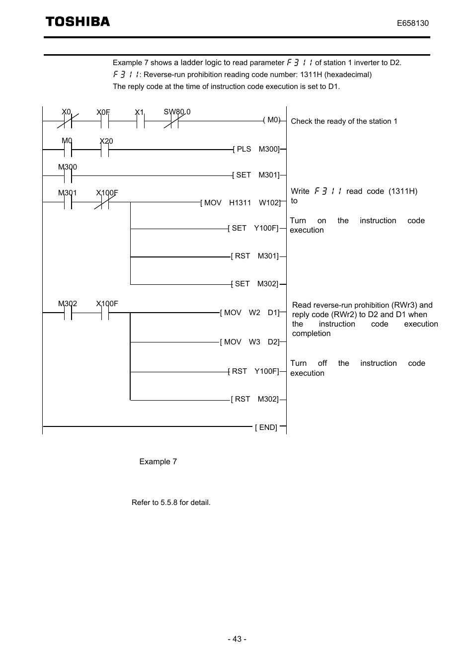 Program example for parameter reading | Toshiba TOSVERT VF-S15 series option unit Function E6581830 User Manual | Page 44 / 51