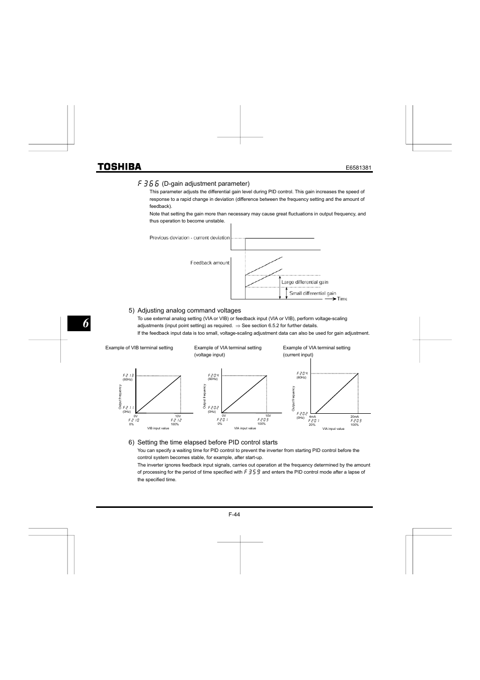 H (d-gain adjustment parameter), 5) adjusting analog command voltages | Toshiba VF-FS1 User Manual | Page 140 / 252