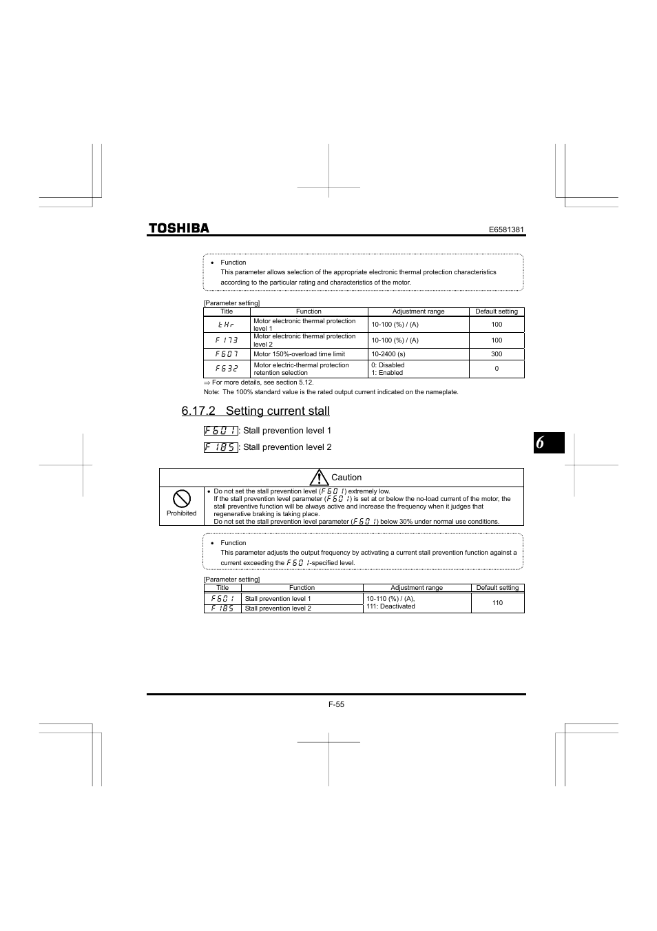 2 setting current stall | Toshiba VF-FS1 User Manual | Page 151 / 252