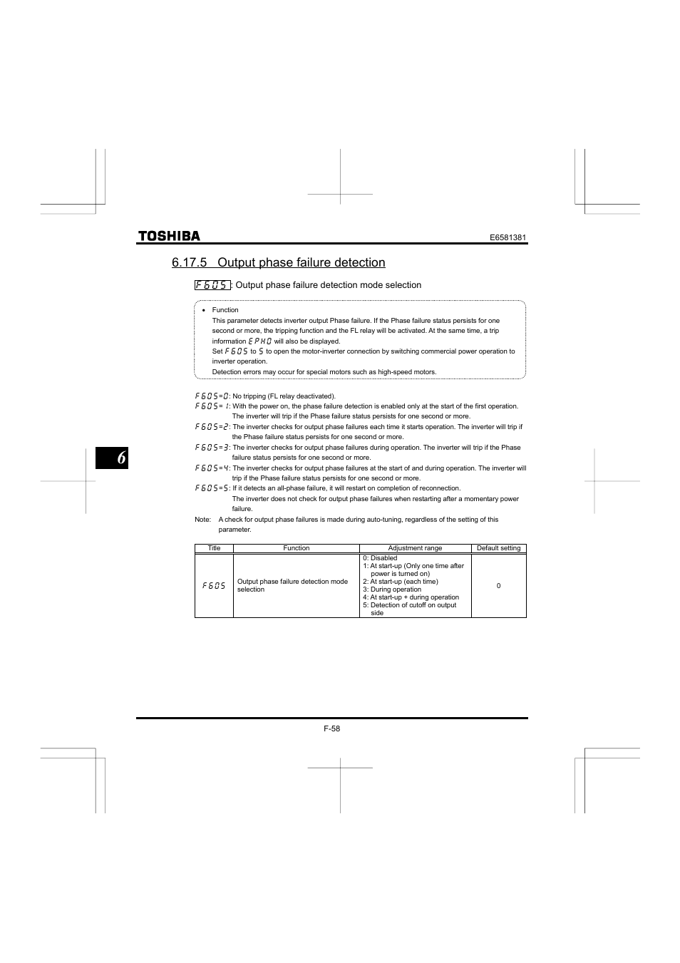 5 output phase failure detection | Toshiba VF-FS1 User Manual | Page 154 / 252