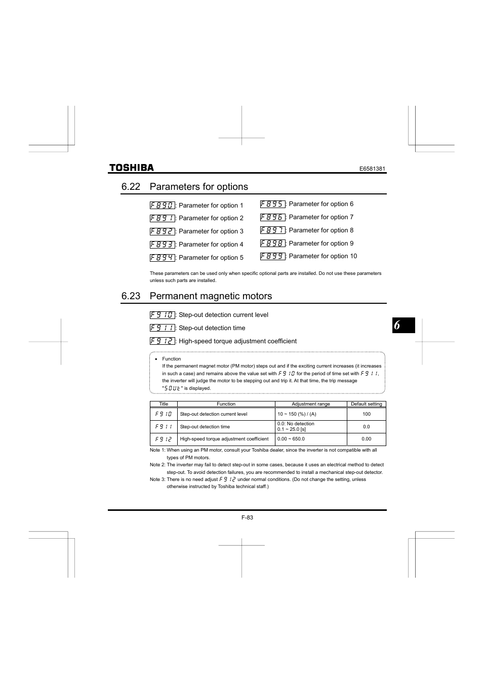 22 parameters for options, 23 permanent magnetic motors | Toshiba VF-FS1 User Manual | Page 179 / 252