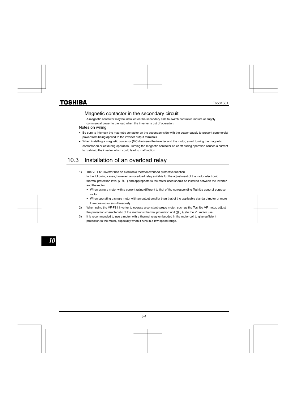 3 installation of an overload relay, Magnetic contactor in the secondary circuit | Toshiba VF-FS1 User Manual | Page 206 / 252