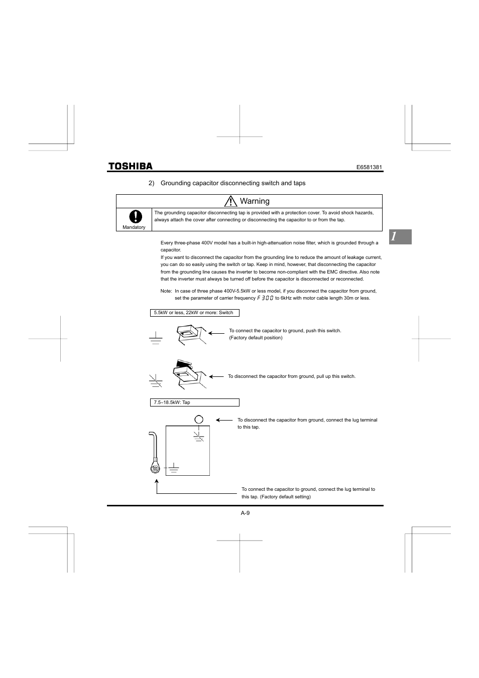 Warning | Toshiba VF-FS1 User Manual | Page 21 / 252