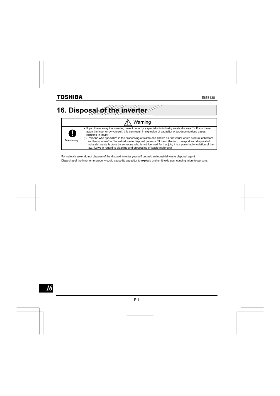 Disposal of the inverter | Toshiba VF-FS1 User Manual | Page 250 / 252