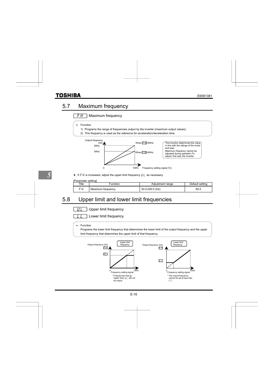 7 maximum frequency, 8 upper limit and lower limit frequencies | Toshiba VF-FS1 User Manual | Page 82 / 252