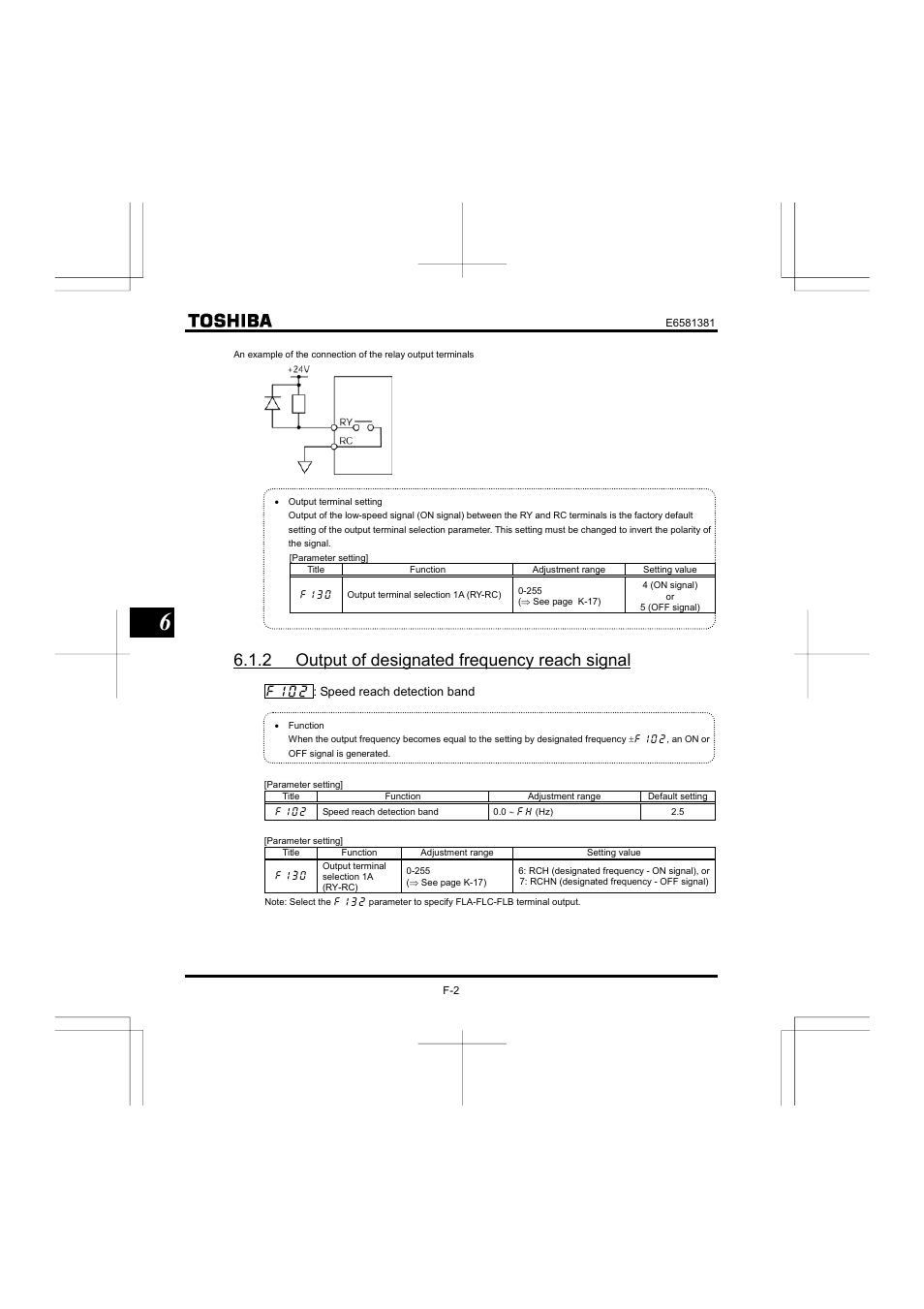 2 output of designated frequency reach signal | Toshiba VF-FS1 User Manual | Page 98 / 252