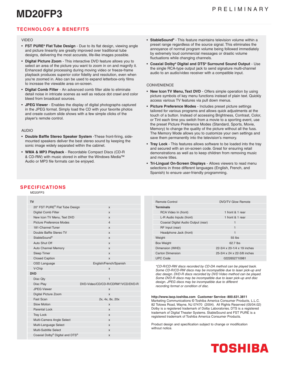 Md20fp3 | Toshiba MD20FP3 User Manual | Page 2 / 2