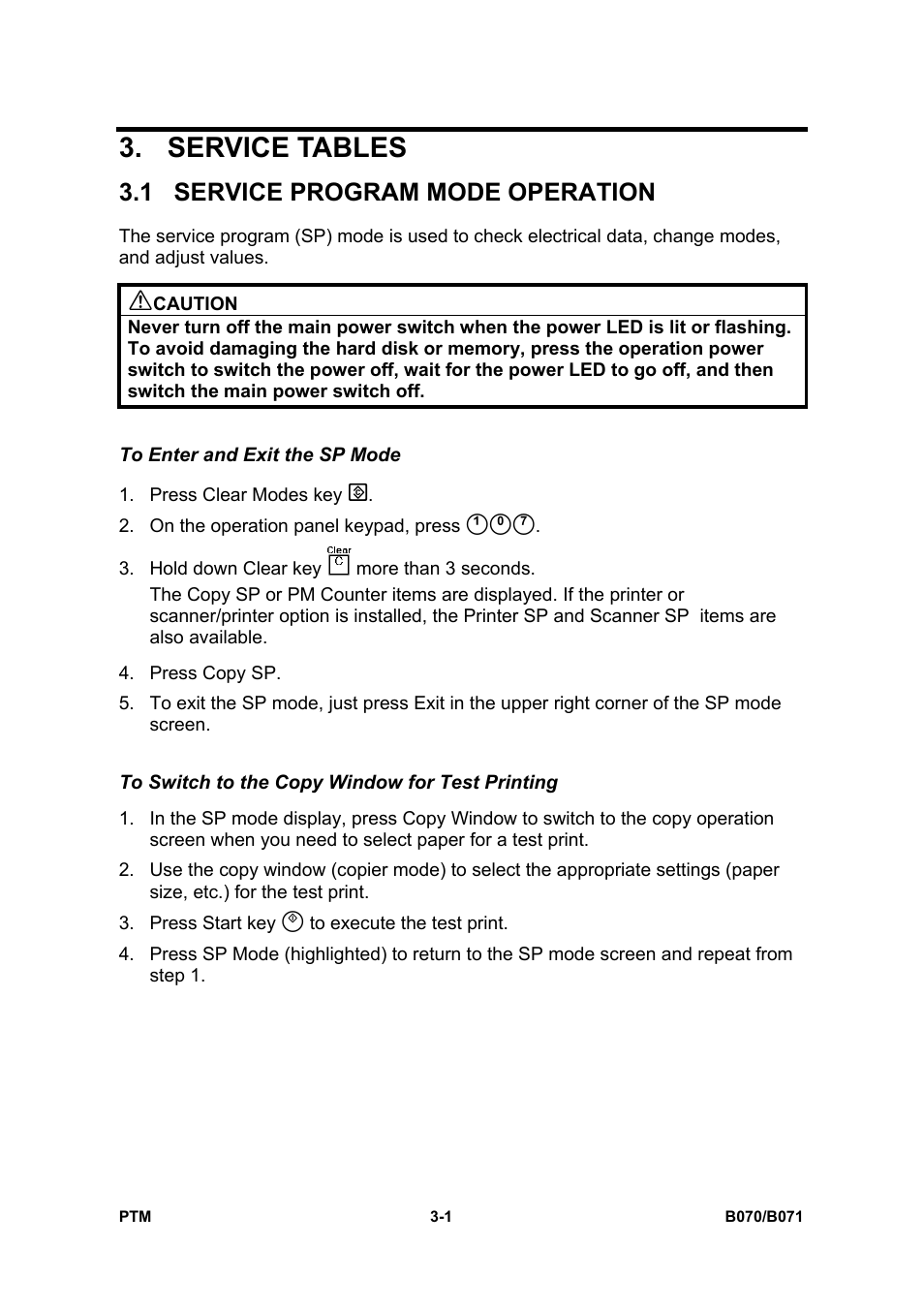 Service tables, 1 service program mode operation | Toshiba E-STUDIO900 User Manual | Page 117 / 224