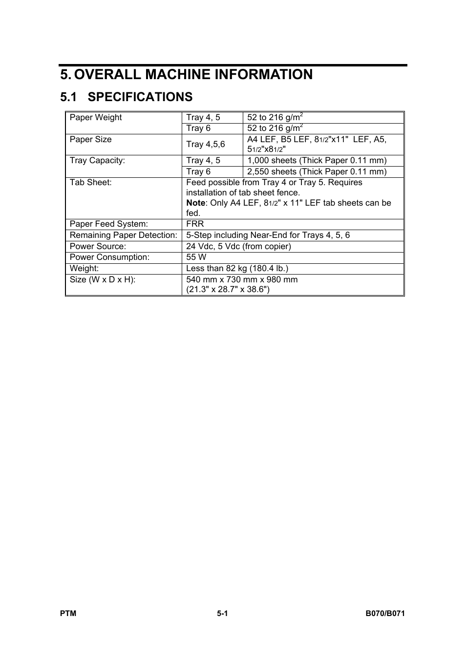 Overall machine information, 1 specifications | Toshiba E-STUDIO900 User Manual | Page 134 / 224