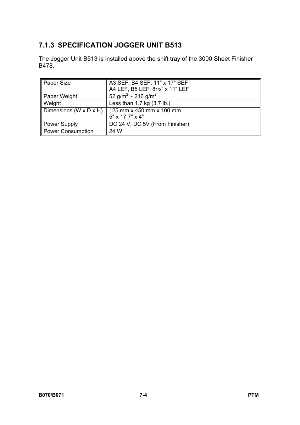 3 specification jogger unit b513 | Toshiba E-STUDIO900 User Manual | Page 179 / 224