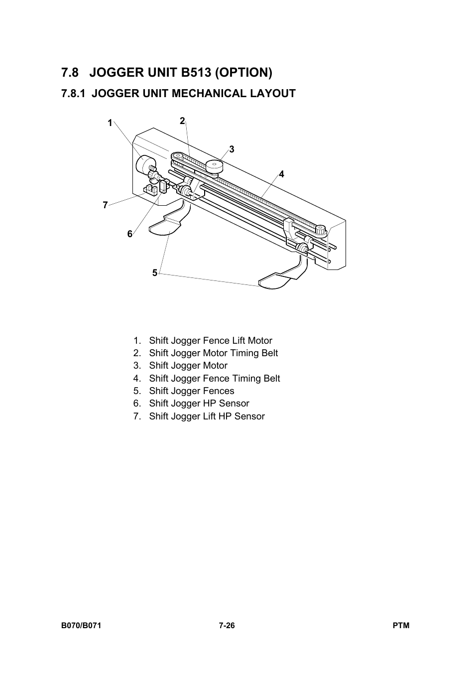 8 jogger unit b513 (option), 1 jogger unit mechanical layout | Toshiba E-STUDIO900 User Manual | Page 201 / 224