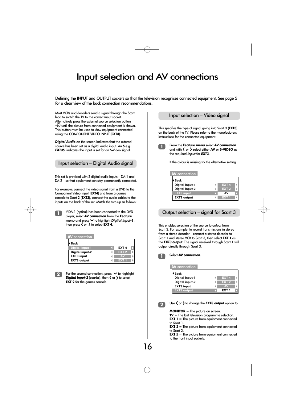 Input selection and av connections | Toshiba ZP38 Series User Manual | Page 16 / 24