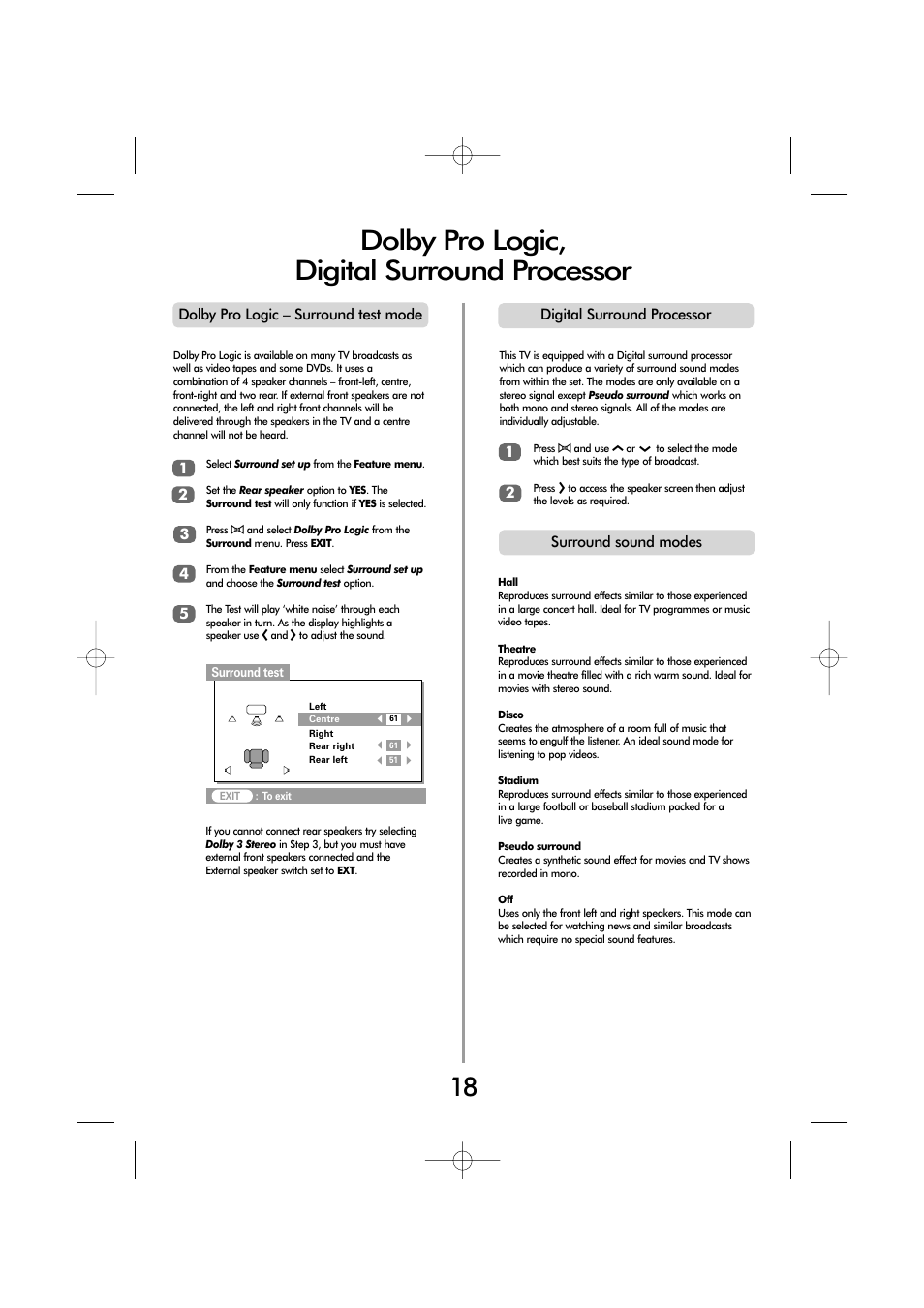 Dolby pro logic, digital surround processor | Toshiba ZP38 Series User Manual | Page 18 / 24