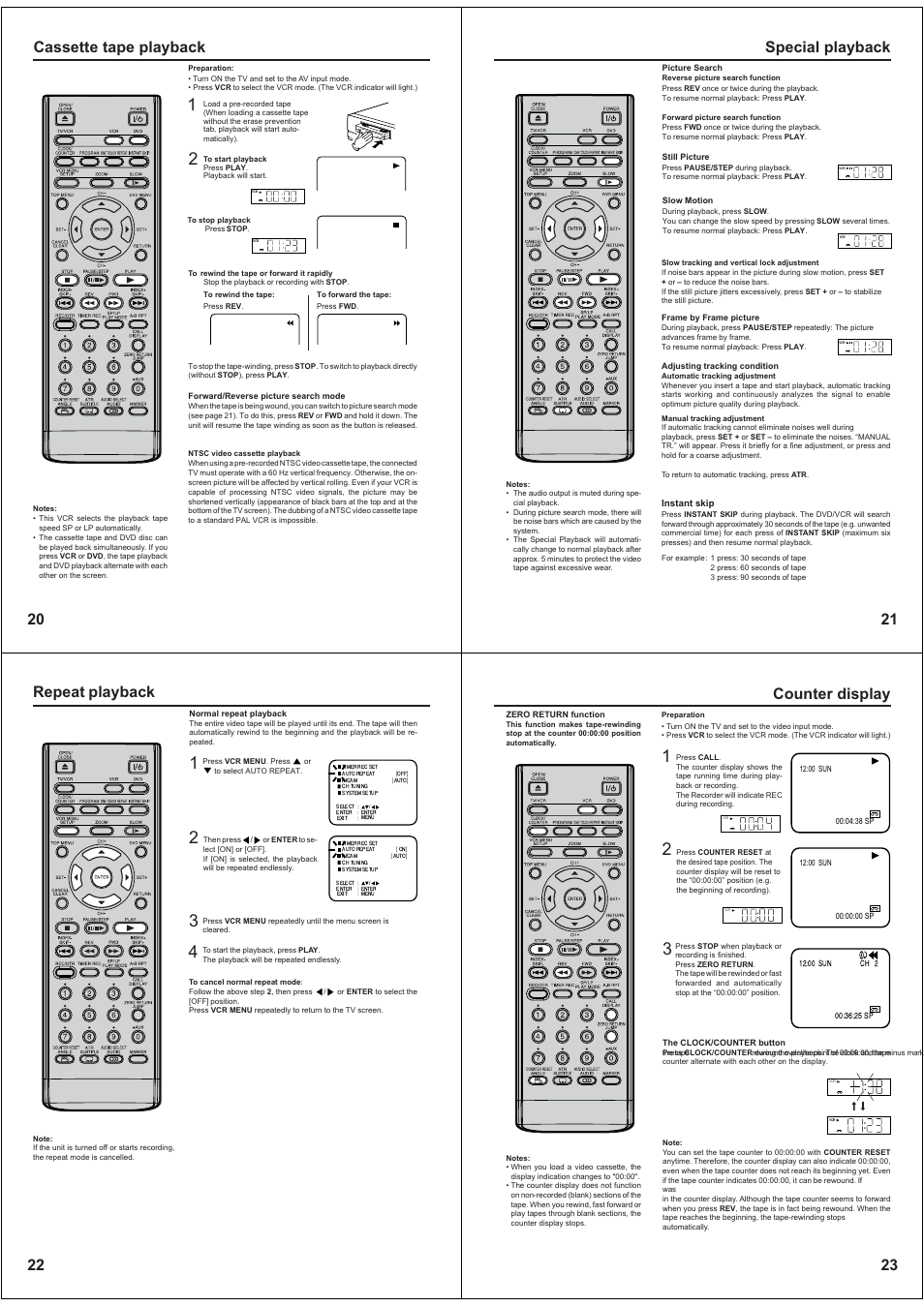 Cassette tape playback, 21 special playback, Repeat playback | Counter display | Toshiba SD-38VBKB User Manual | Page 6 / 15