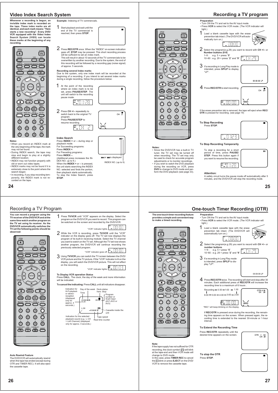 Video index search system, Recording a tv program, 27 one-touch timer recording (otr) | Toshiba SD-38VBKB User Manual | Page 7 / 15