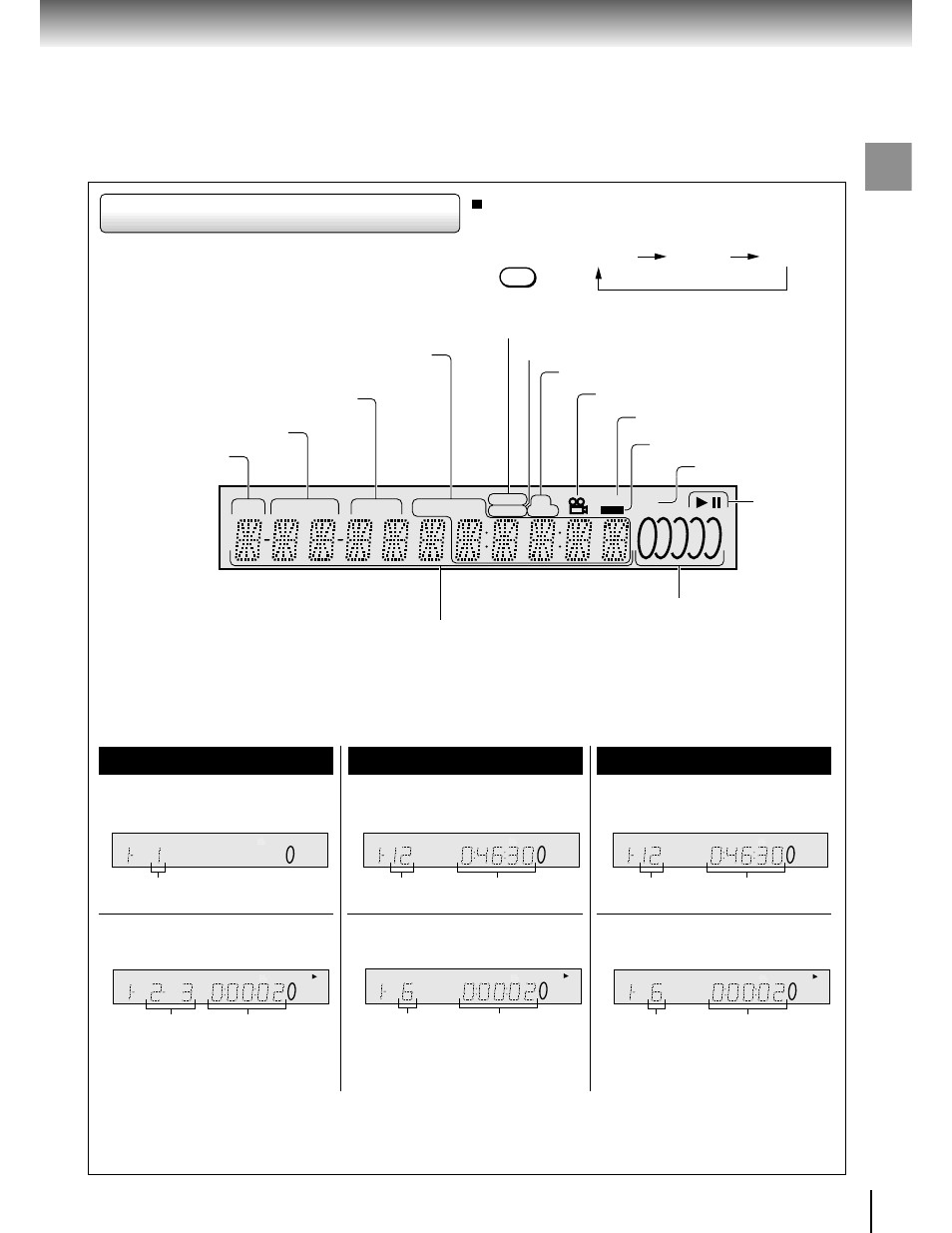 Dvd display, Dvd video disc audio cd, Video cd | Introduction, When closing the disc tray, During playback, Normal off dimmed, Disc title group chp trk total remain dvd -audio, Playing track 6 elapsed time of the current track, Total number of titles | Toshiba SD-3205 User Manual | Page 13 / 47