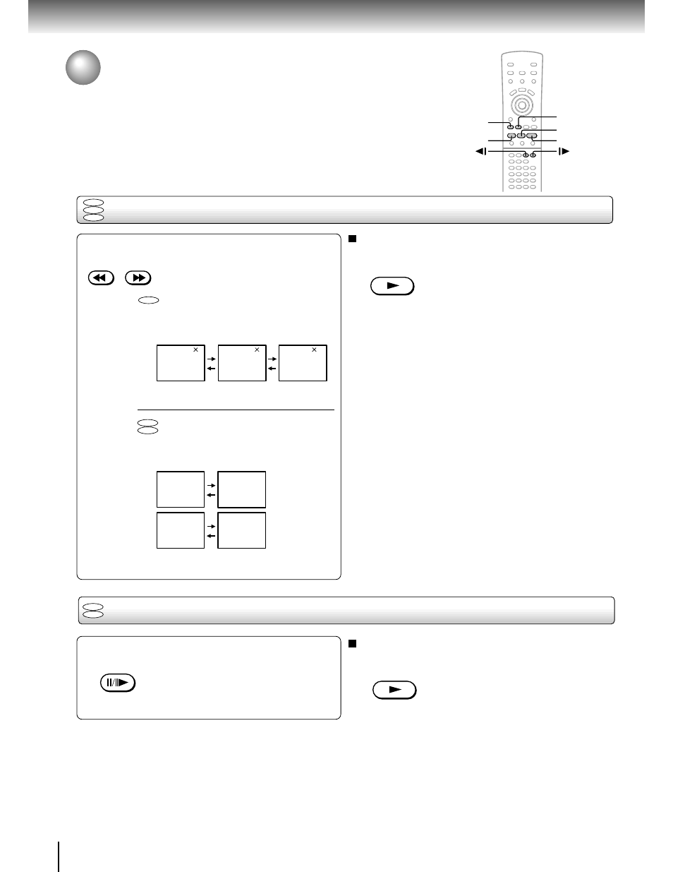 Playing a disc (continued), Playing fast in reverse or forward direction, Playing frame by frame | Toshiba SD-3205 User Manual | Page 22 / 47