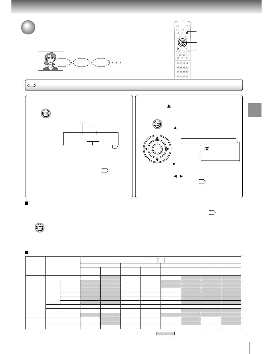 Selecting a language, Selecting a playback audio setting, Press audio during playback | Advanced playback, Selecting sound channels of video cds | Toshiba SD-3205 User Manual | Page 33 / 47