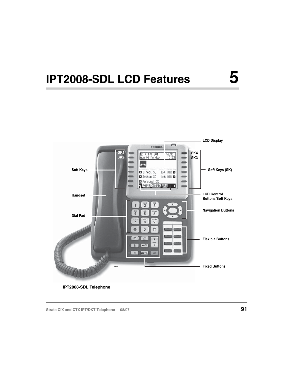 Ipt2008-sdl lcd features 5, Chapter 5 — ipt2008-sdl lcd features, Chapter 5 – ipt2008-sdl lcd features | Ipt2008-sdl lcd features | Toshiba STRATA CIX DKT User Manual | Page 109 / 171