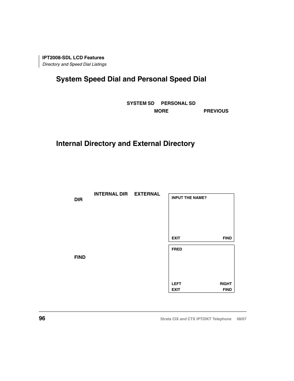 System speed dial and personal speed dial, Internal directory and external directory | Toshiba STRATA CIX DKT User Manual | Page 114 / 171