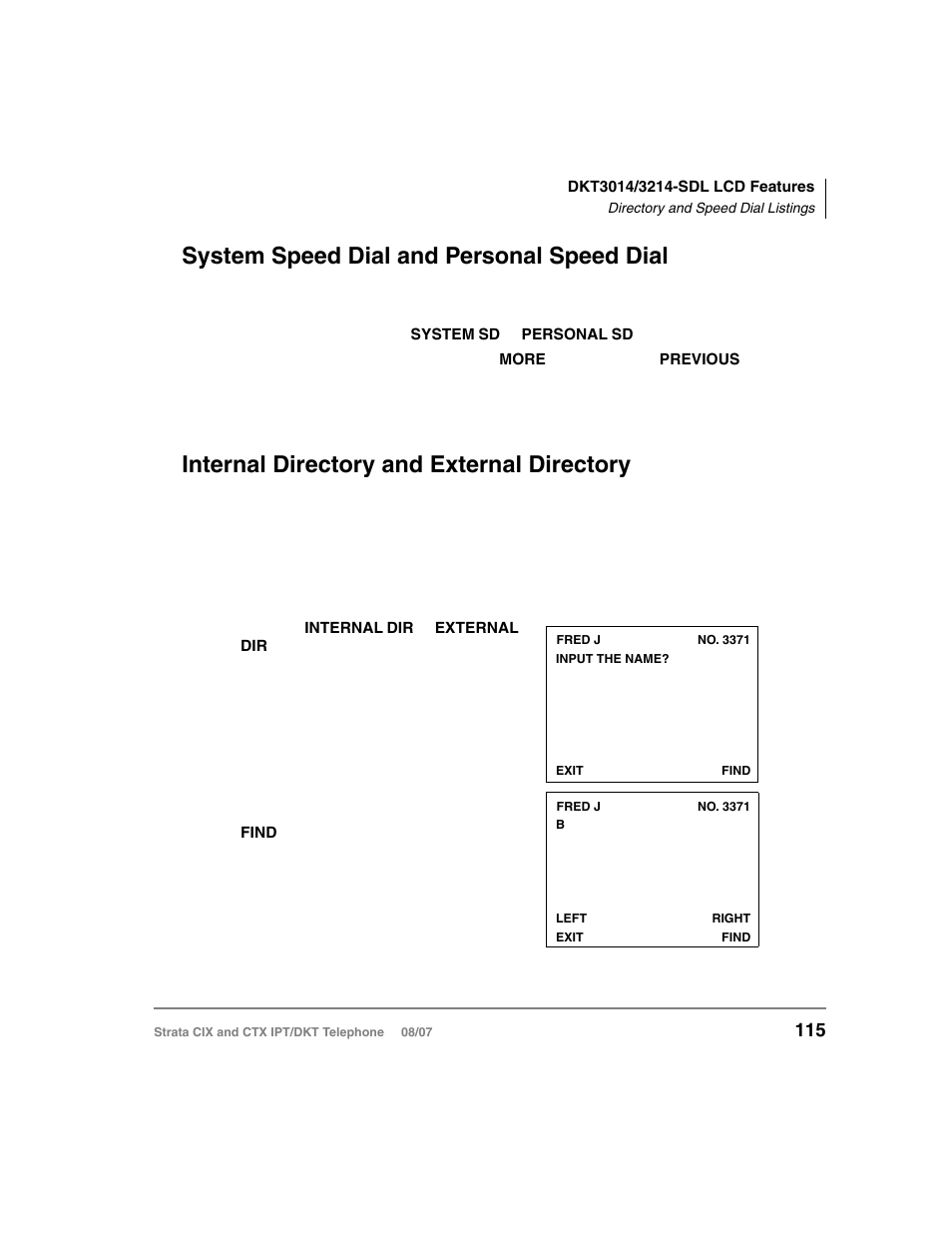 System speed dial and personal speed dial, Internal directory and external directory | Toshiba STRATA CIX DKT User Manual | Page 133 / 171
