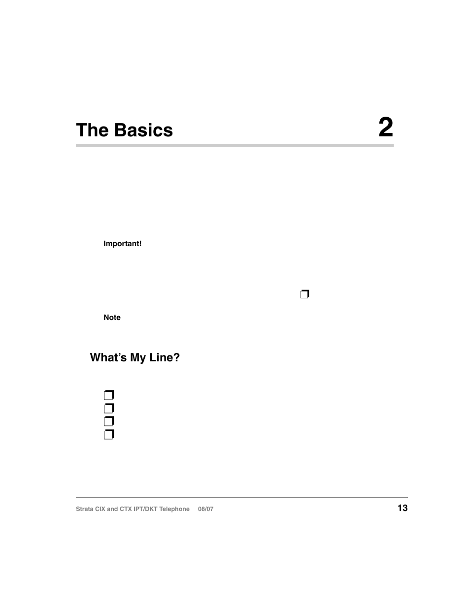 The basics 2, Important - read first, What’s my line | Chapter 2 — the basics, Chapter 2 – the basics, The basics | Toshiba STRATA CIX DKT User Manual | Page 31 / 171