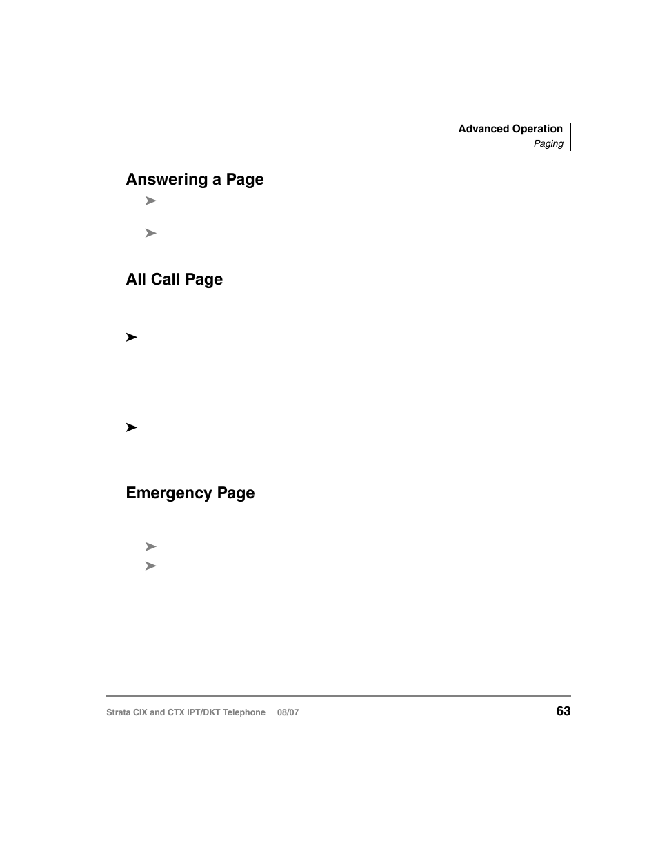 Answering a page, All call page, Emergency page | Toshiba STRATA CIX DKT User Manual | Page 81 / 171