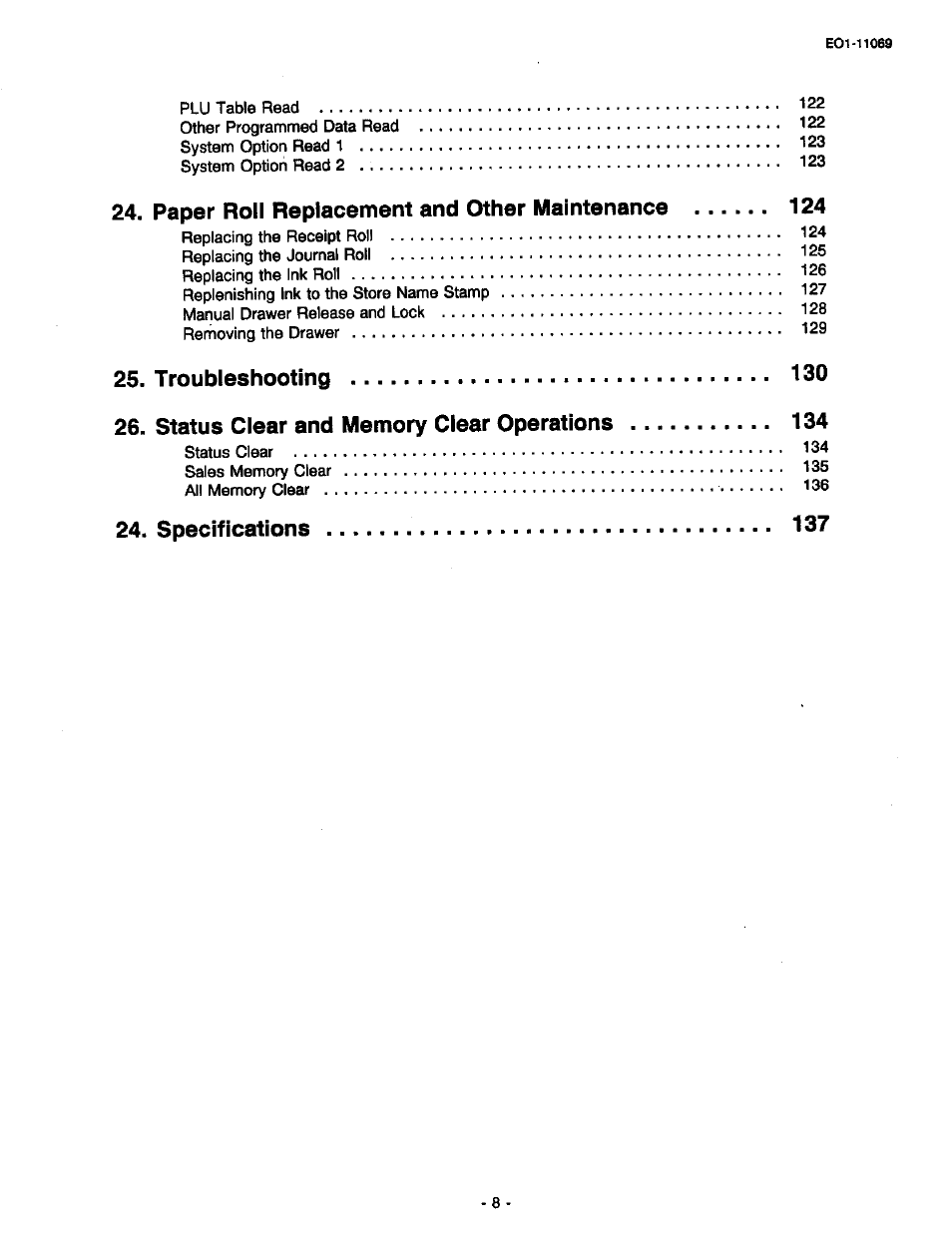 Paper roll replacement and other maintenance, Specifications | Toshiba TEC MA-315-100 User Manual | Page 10 / 142