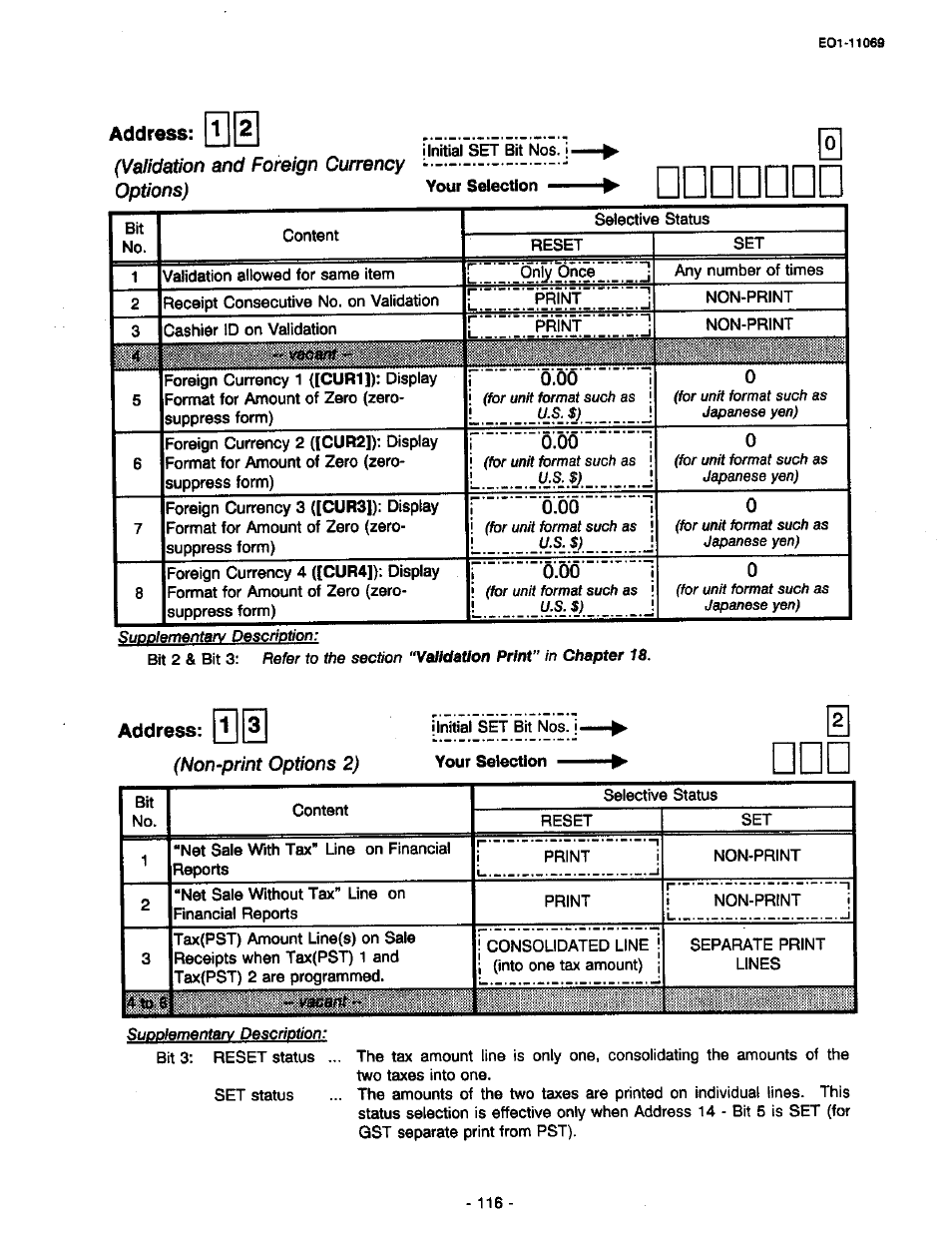 Address, Non-print options | Toshiba TEC MA-315-100 User Manual | Page 118 / 142