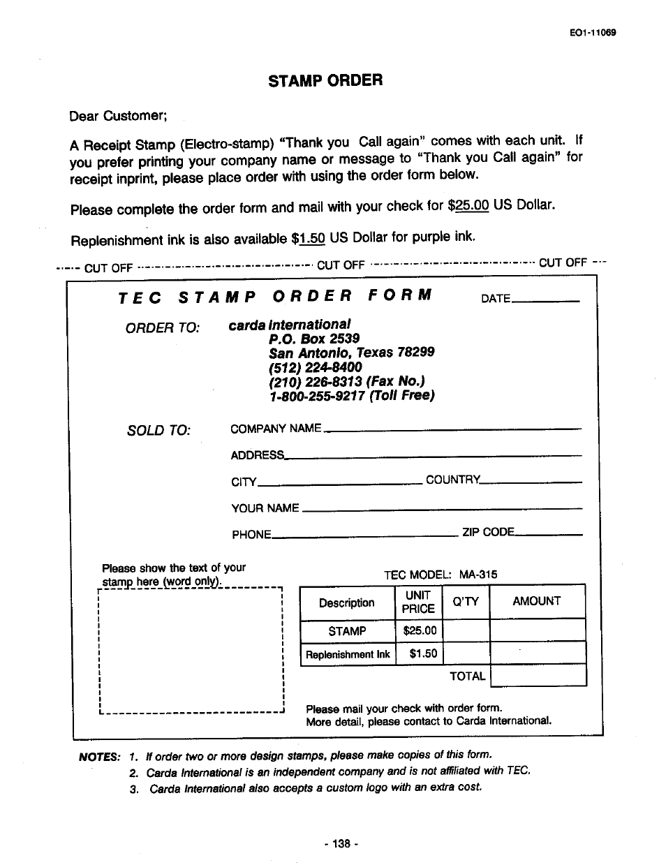 Stamp order | Toshiba TEC MA-315-100 User Manual | Page 140 / 142
