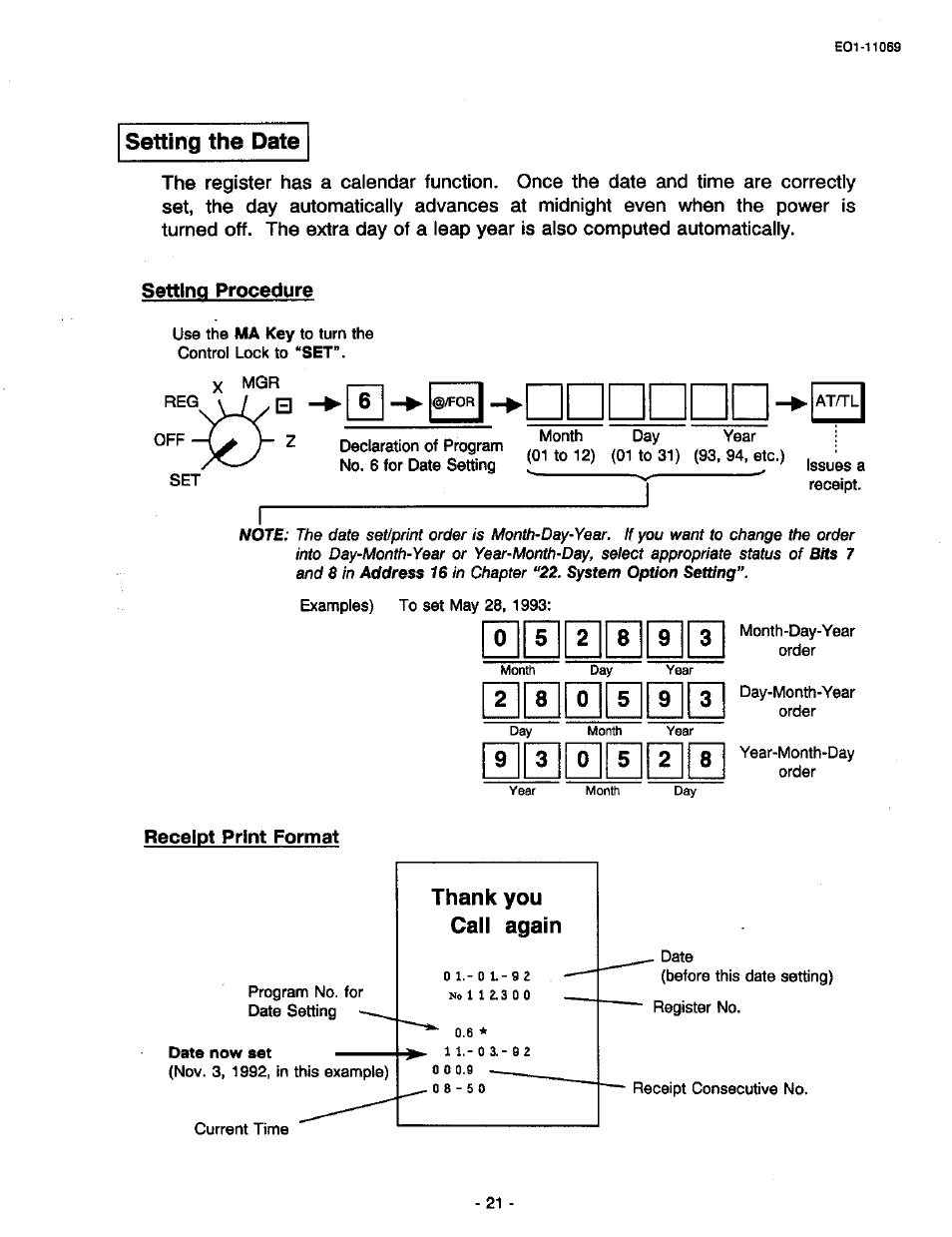 Setting the date, Setting procedure | Toshiba TEC MA-315-100 User Manual | Page 23 / 142