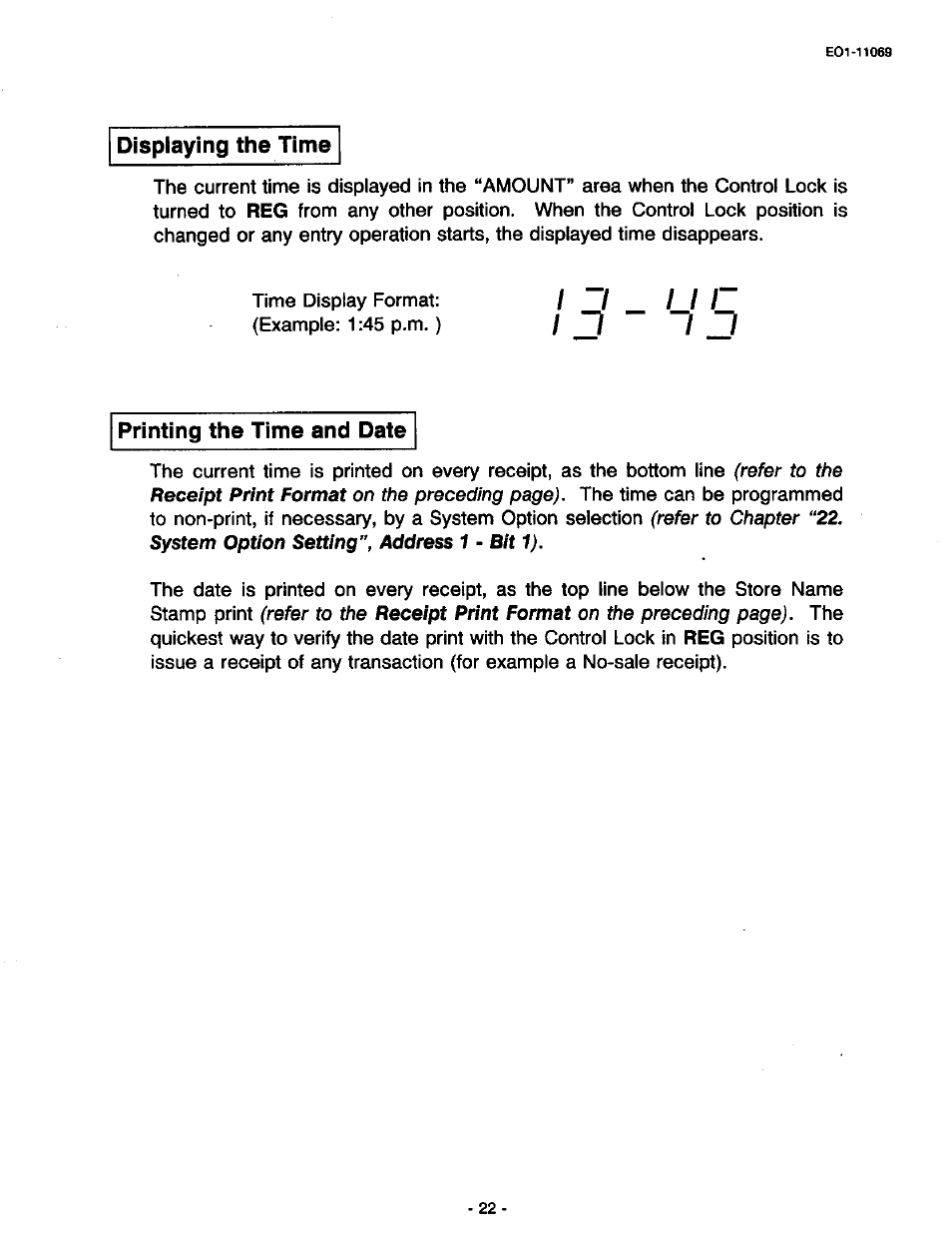 Displaying the time, Printing the time and date, Displaying the time printing time and date | Toshiba TEC MA-315-100 User Manual | Page 24 / 142