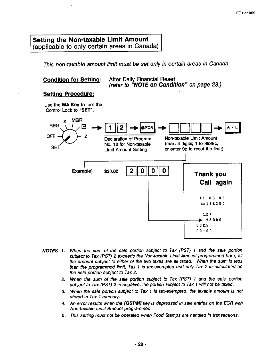 Condition for setting, Setting procedure, After daily financial reset | Toshiba TEC MA-315-100 User Manual | Page 30 / 142