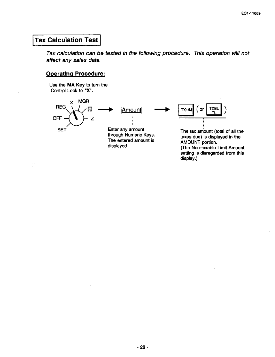 Tax calculation test, Operating procedure, Amount | Programming procedure | Toshiba TEC MA-315-100 User Manual | Page 31 / 142