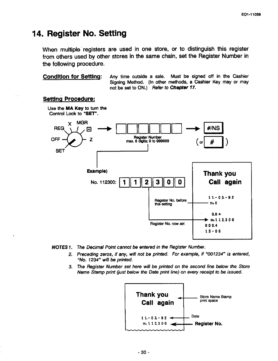 Register no. setting, Setting procedure, Thank you call again | Toshiba TEC MA-315-100 User Manual | Page 32 / 142