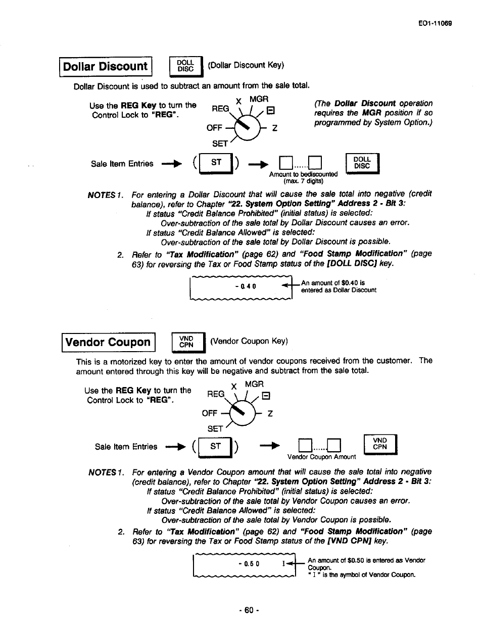 Dollar discount, Vendor coupon | Toshiba TEC MA-315-100 User Manual | Page 62 / 142