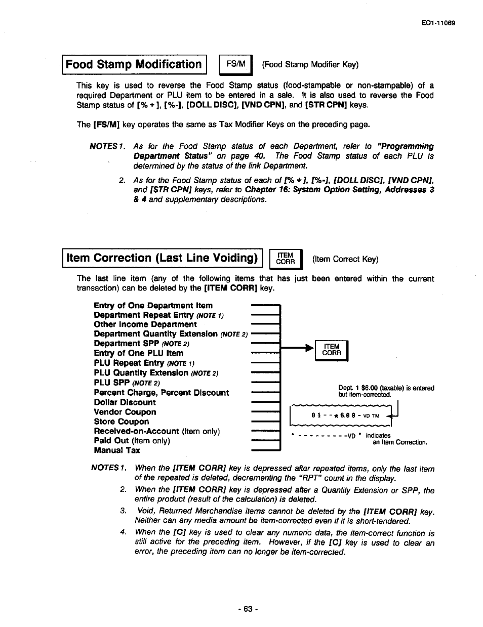 Item correction (last line voiding), Food stamp modification | Toshiba TEC MA-315-100 User Manual | Page 65 / 142