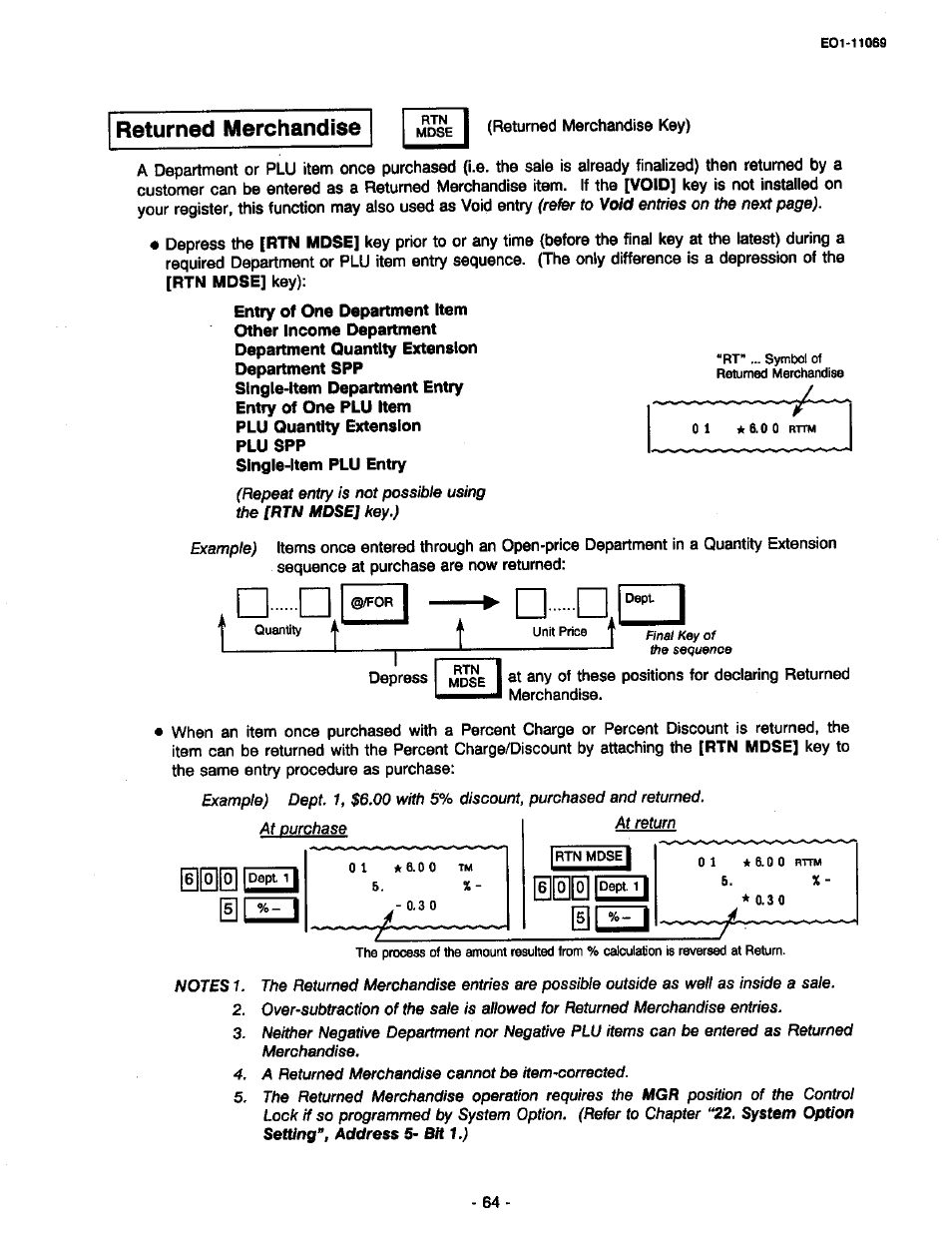 Returned merchandise, I --- ► □.□ 1°°’^ i | Toshiba TEC MA-315-100 User Manual | Page 66 / 142