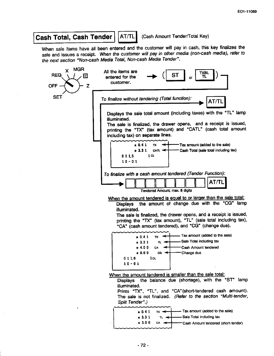 Cash total, cash tender, At/tl i | Toshiba TEC MA-315-100 User Manual | Page 74 / 142