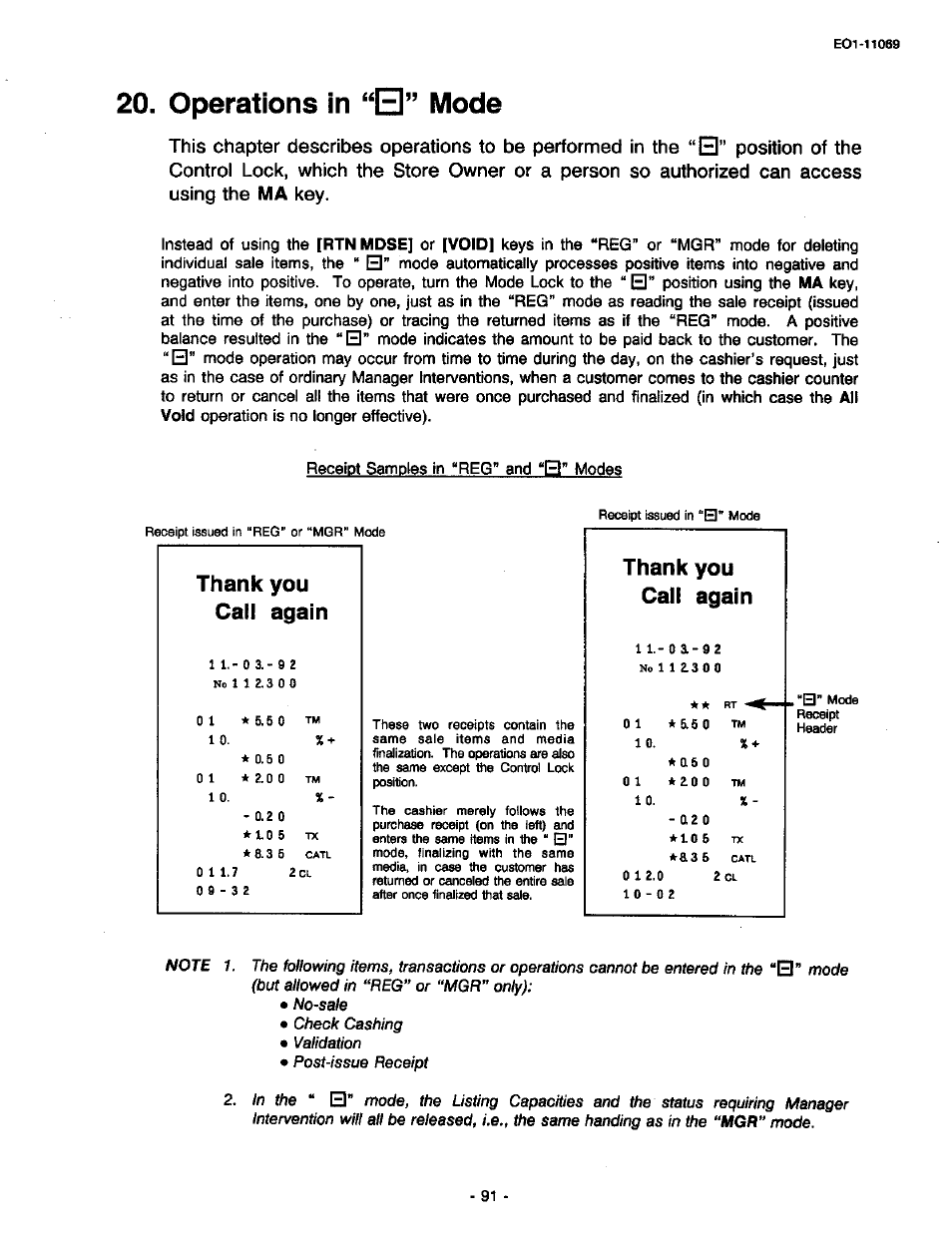 Operations in “el” mode, Thank you call again, Operations in "el” mode | Operations in, Mode | Toshiba TEC MA-315-100 User Manual | Page 93 / 142