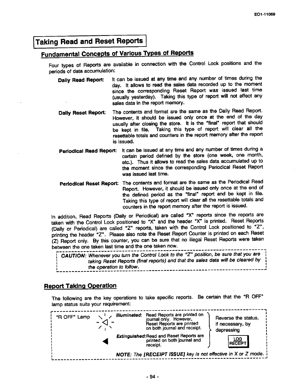 Taking read and reset reports, Fundamental concepts of various types of reports, Report taking operation | Toshiba TEC MA-315-100 User Manual | Page 96 / 142