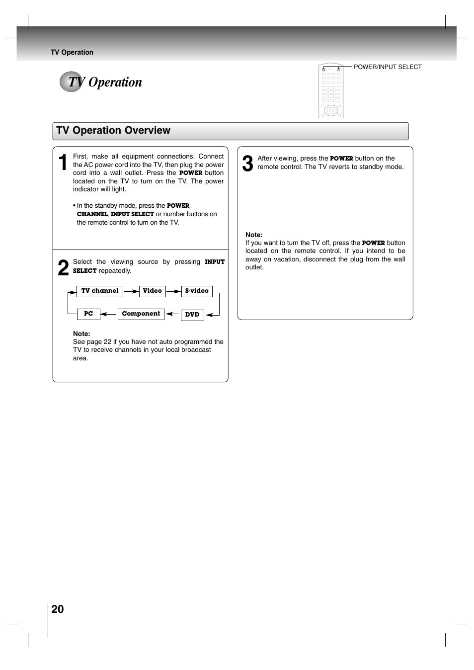 Tv operation, Tv operation overview | Toshiba SD-P7000 User Manual | Page 20 / 54