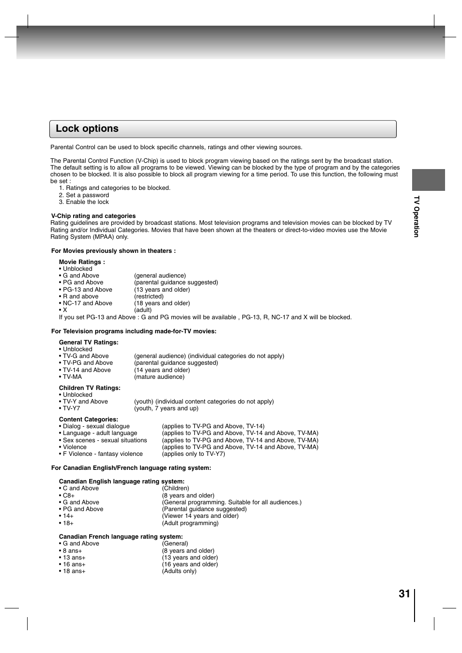 Lock options | Toshiba SD-P7000 User Manual | Page 31 / 54