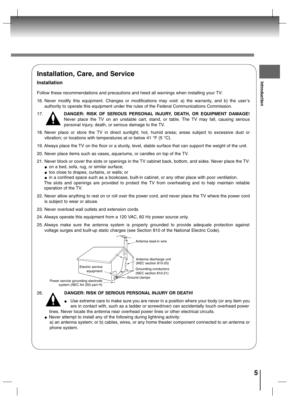 5installation, care, and service | Toshiba SD-P7000 User Manual | Page 5 / 54