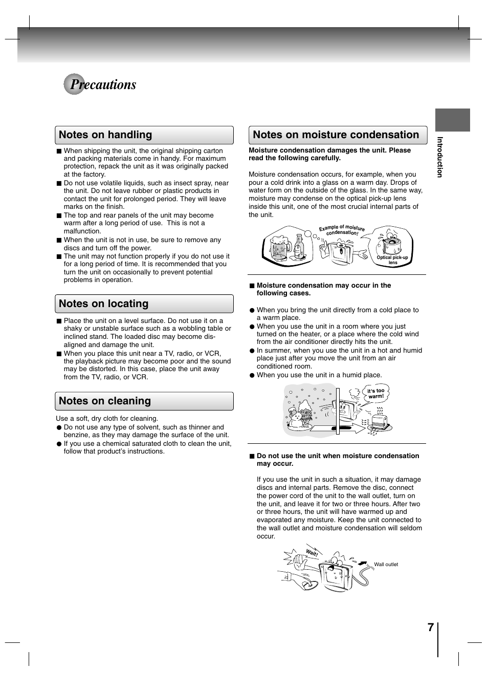Precautions | Toshiba SD-P7000 User Manual | Page 7 / 54